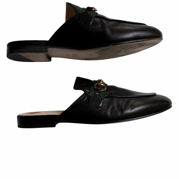 Gucci Princetown Leather Mules Black | Gold Horsebit & Red Heart Size 38 | 8 US - Picture 4 of 14